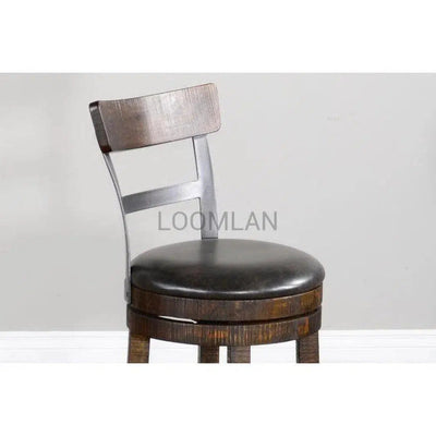 Ladder Back Swivel Counter Stool Leather Seat 24"H - LOOMLAN - Sunny D - Counter Stools