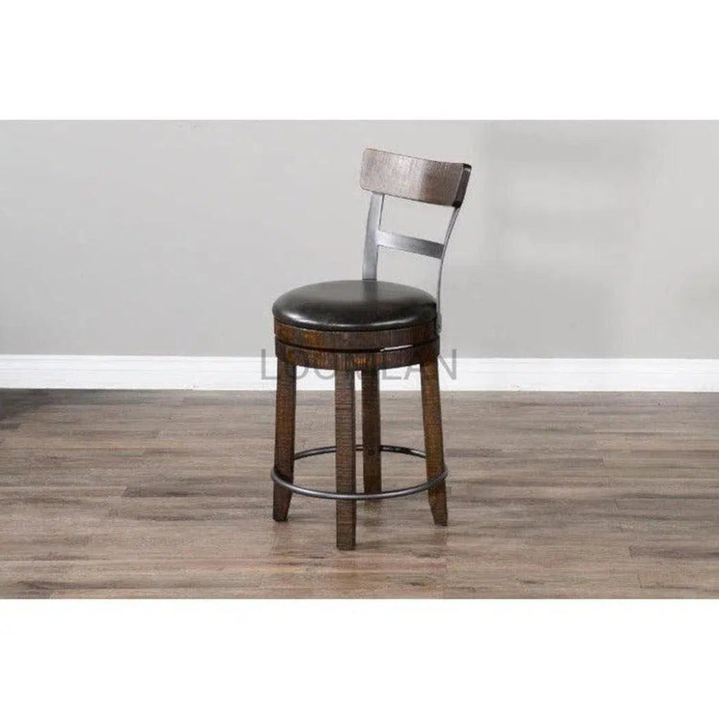 Ladder Back Swivel Counter Stool Leather Seat 24"H - LOOMLAN - Sunny D - Counter Stools