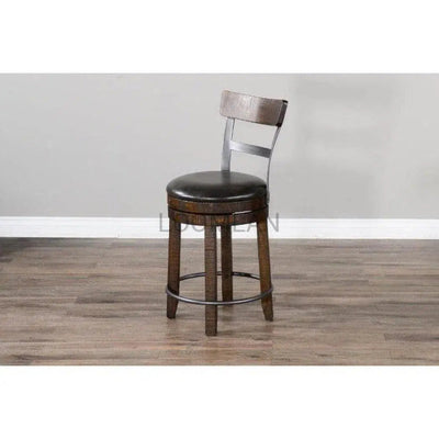 Ladder Back Swivel Counter Stool Leather Seat 24"H - LOOMLAN - Sunny D - Counter Stools