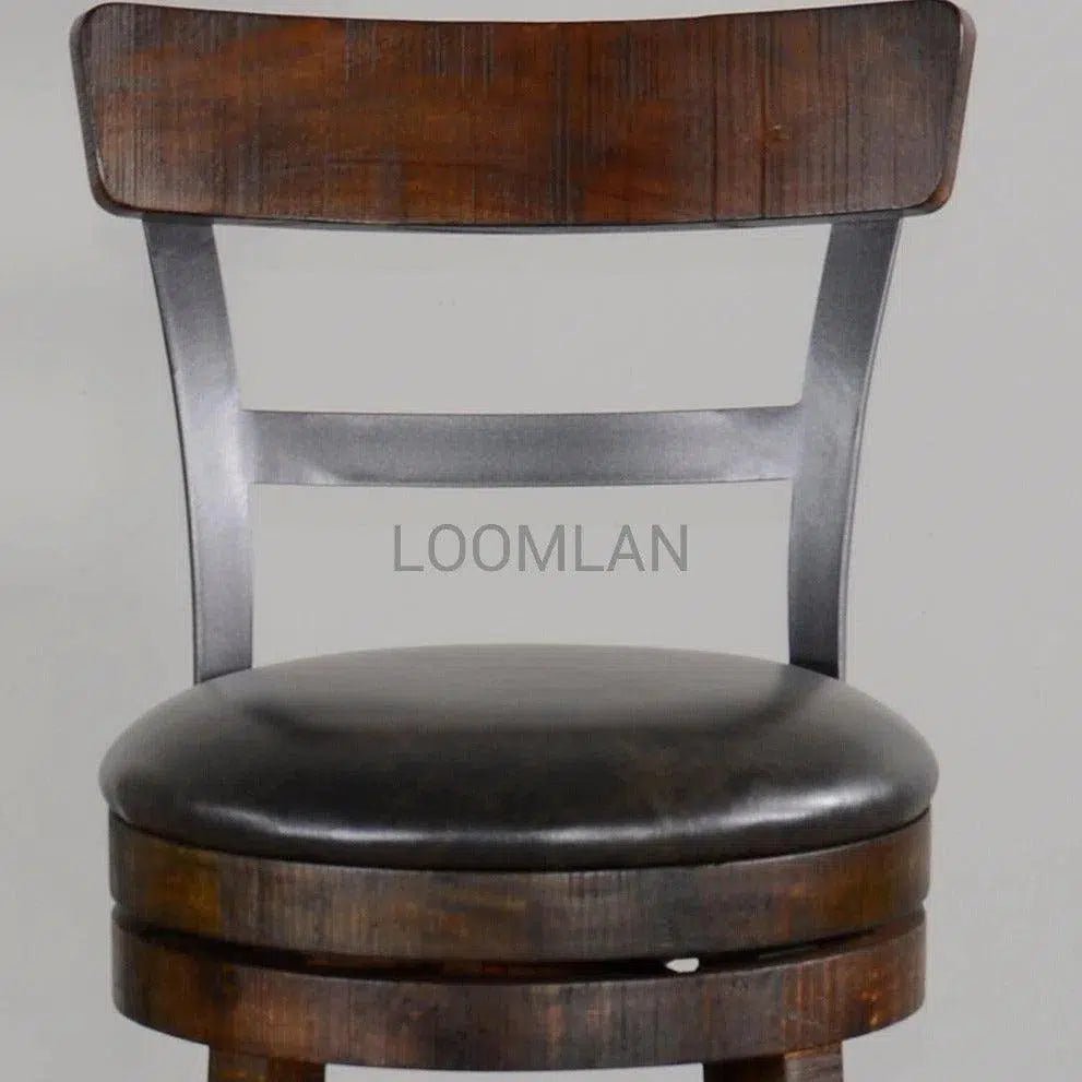 Ladder Back Swivel Counter Stool Leather Seat 24"H - LOOMLAN - Sunny D - Counter Stools