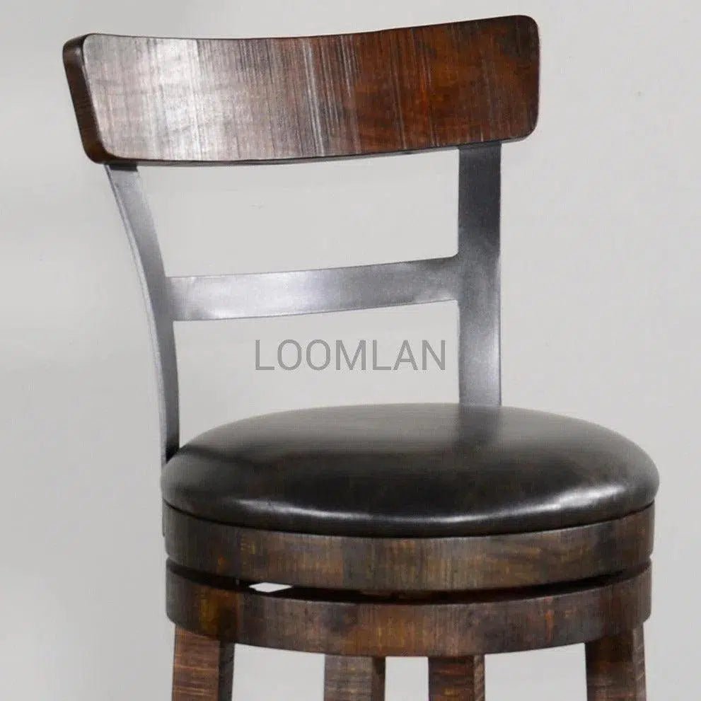 Ladder Back Swivel Counter Stool Leather Seat 24"H - LOOMLAN - Sunny D - Counter Stools