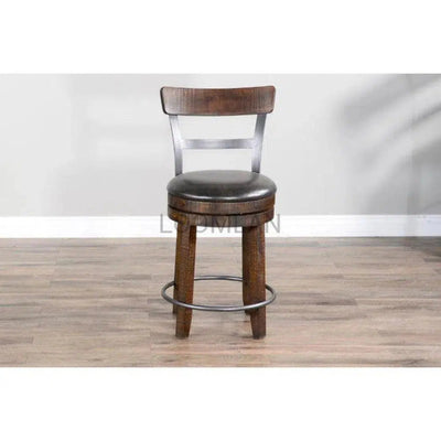 Ladder Back Swivel Counter Stool Leather Seat 24"H - LOOMLAN - Sunny D - Counter Stools