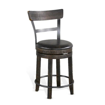 Ladder Back Swivel Counter Stool Leather Seat 24"H - LOOMLAN - Sunny D - Counter Stools