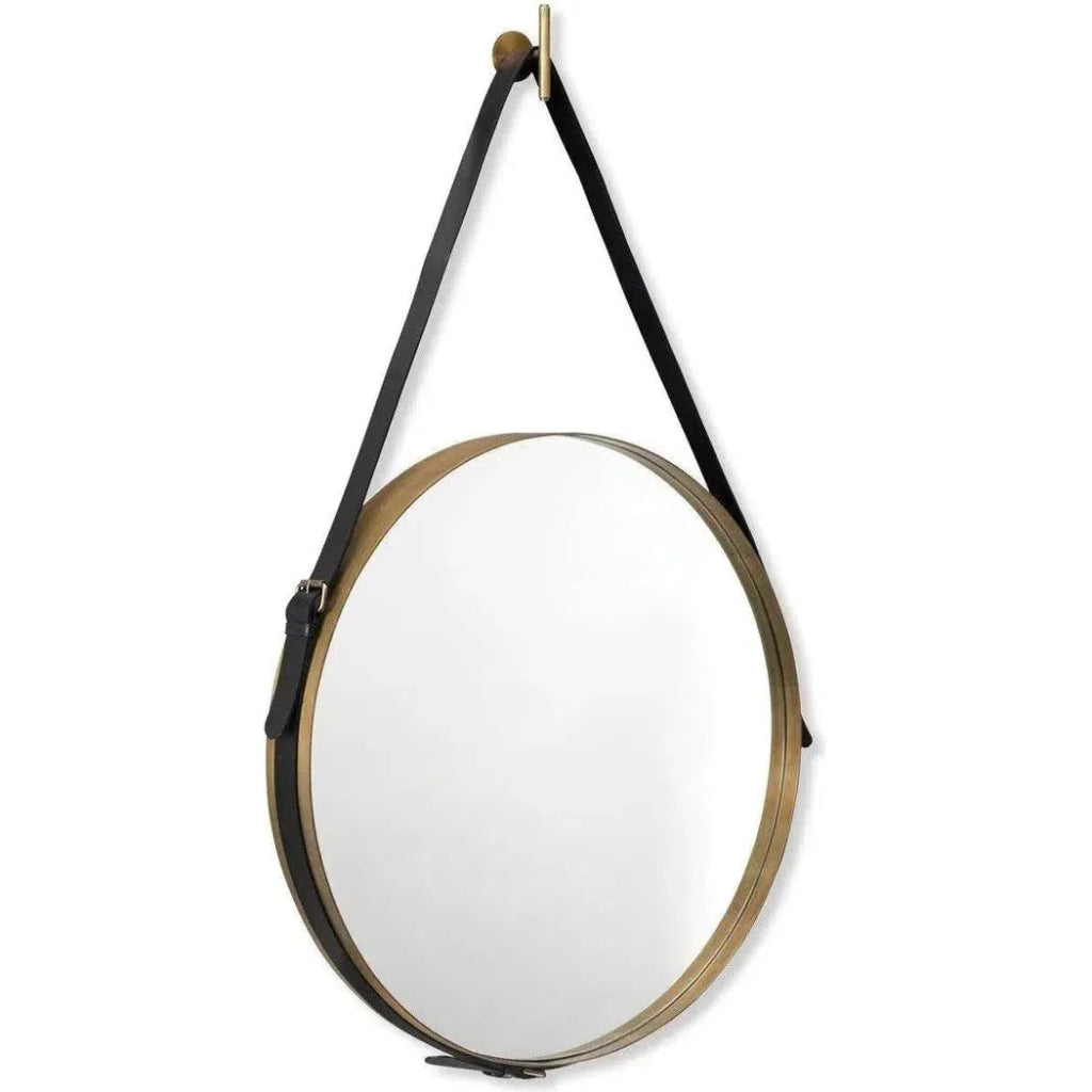 Leather Strap Round Gold Mirror - Large - LOOMLAN - Jamie Young - Wall Mirrors