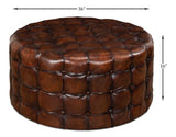 Leather Tufted Round Ottoman - LOOMLAN - Sarreid - Ottomans