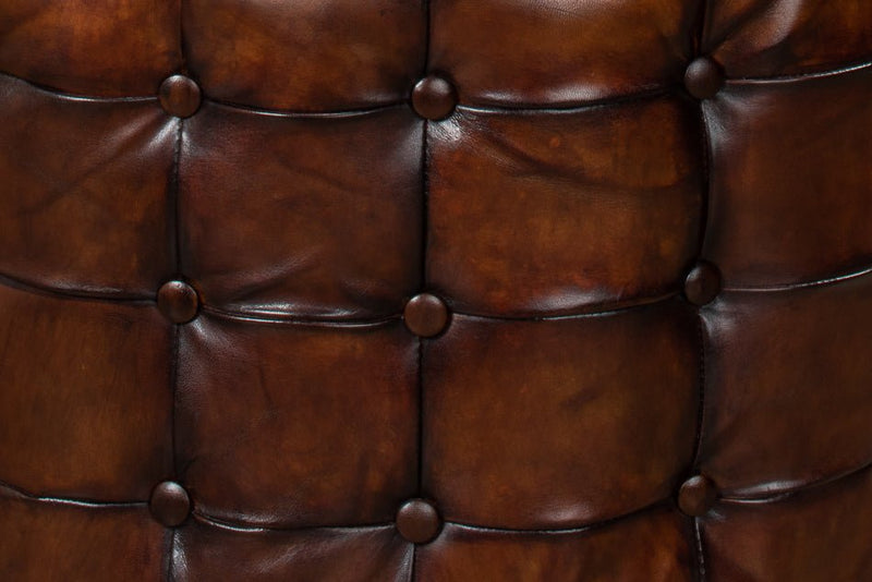 Leather Tufted Round Ottoman - LOOMLAN - Sarreid - Ottomans