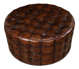 Leather Tufted Round Ottoman - LOOMLAN - Sarreid - Ottomans