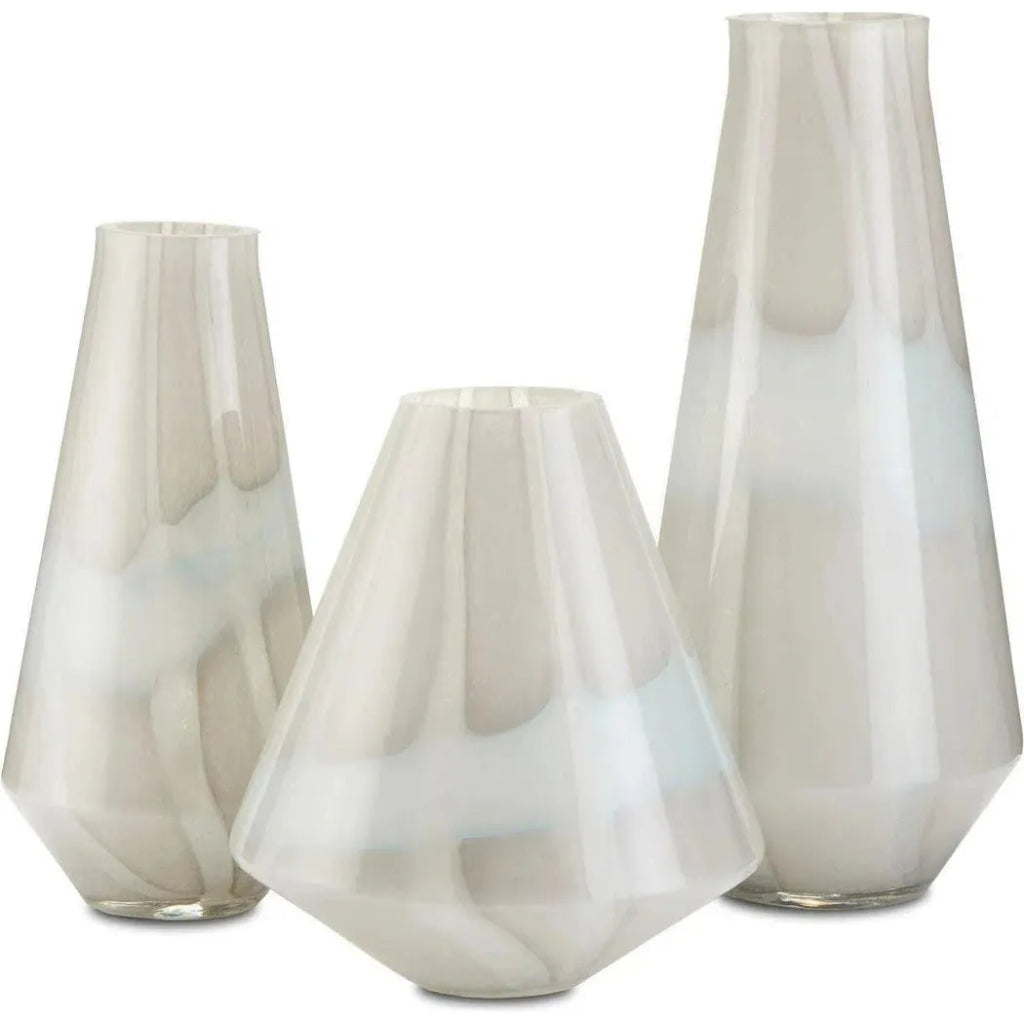 Light Gray White Floating Cloud Vase Set of 3 - LOOMLAN - Currey & Co - Vases & Jars