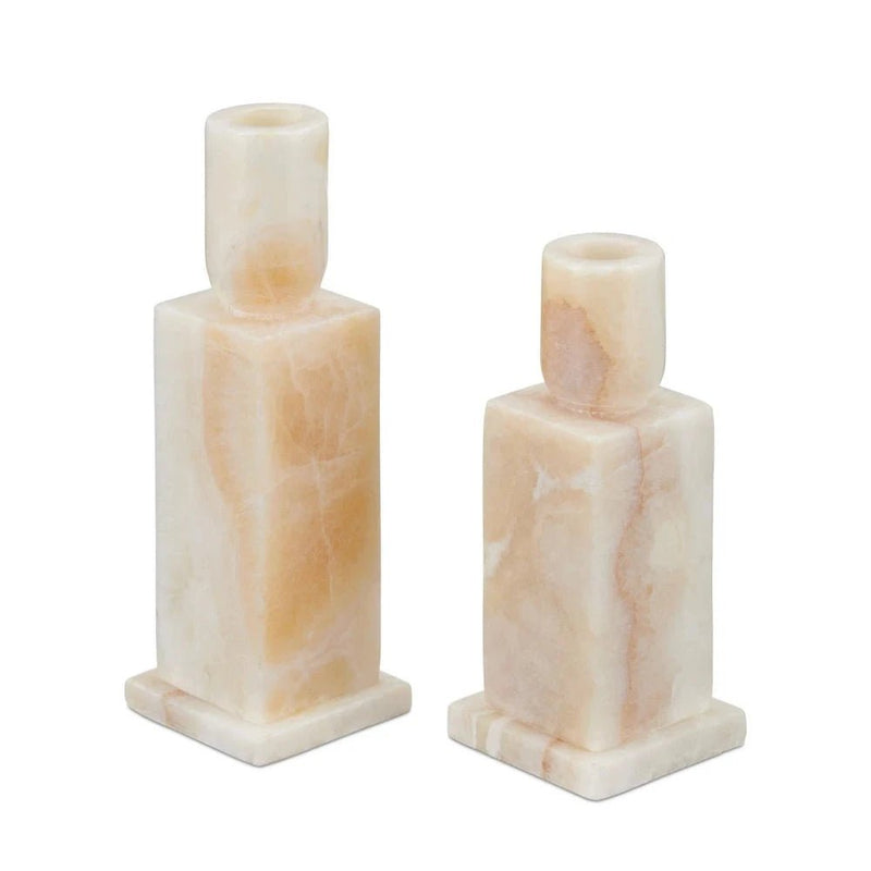 Lithos Modern Onyx Ivory Candle Holder 2PC - LOOMLAN - Currey & Co - Candle Holders