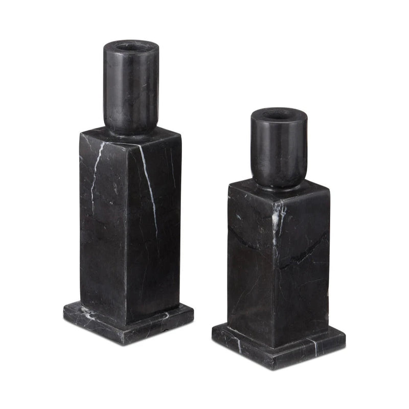 Lithos Modern Onyx Ivory Candle Holder 2PC - LOOMLAN - Currey & Co - Candle Holders