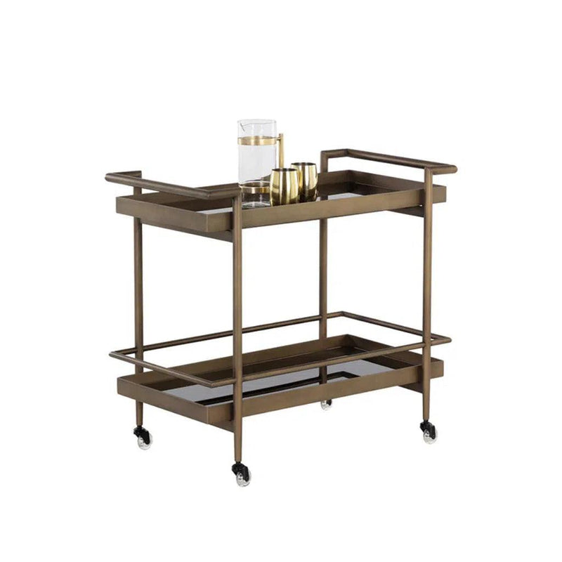 Livingston Steel Framed Glass Bar Cart - LOOMLAN - SUNPAN - Home Bar Carts