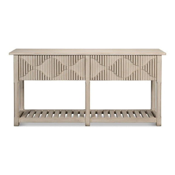 Lola Console Table Drawers & Shelf Stone Grey Wood - LOOMLAN - Sarreid - Console Tables