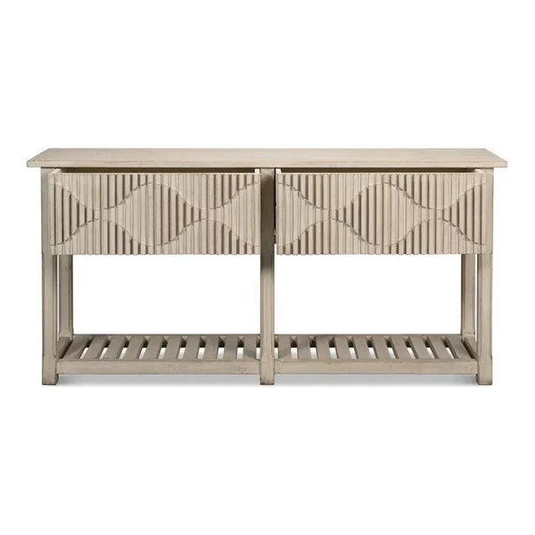 Lola Console Table Drawers & Shelf Stone Grey Wood - LOOMLAN - Sarreid - Console Tables