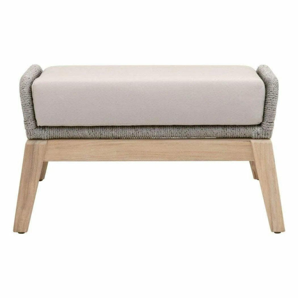 Loom Outdoor Footstool Teak Wood & Grey Rope - LOOMLAN - Essentials For Living - Outdoor Ottomans