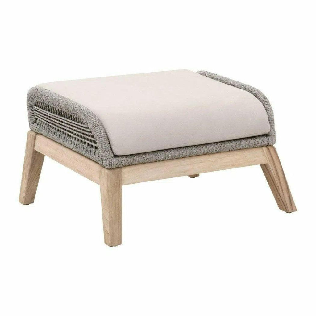 Loom Outdoor Footstool Teak Wood & Grey Rope - LOOMLAN - Essentials For Living - Outdoor Ottomans