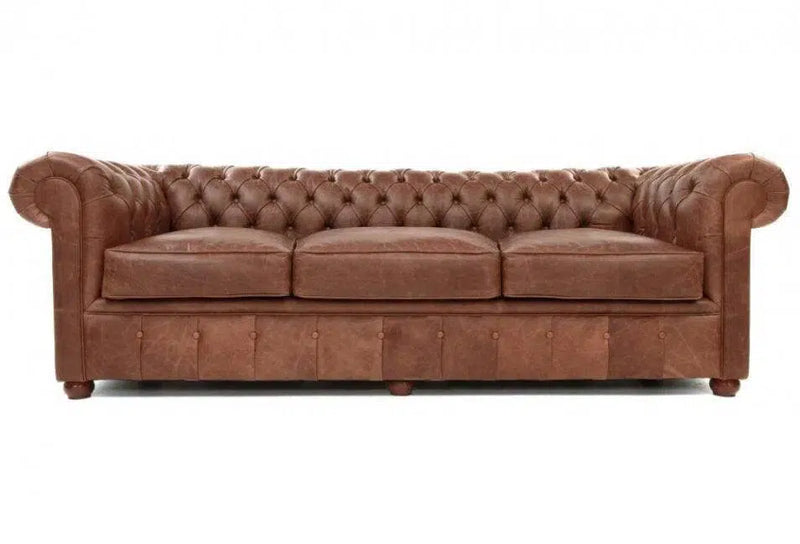 108" Caramel Brown Leather Chesterfield Sofa Made to Order Sofas & Loveseats LOOMLAN By Uptown Sebastian