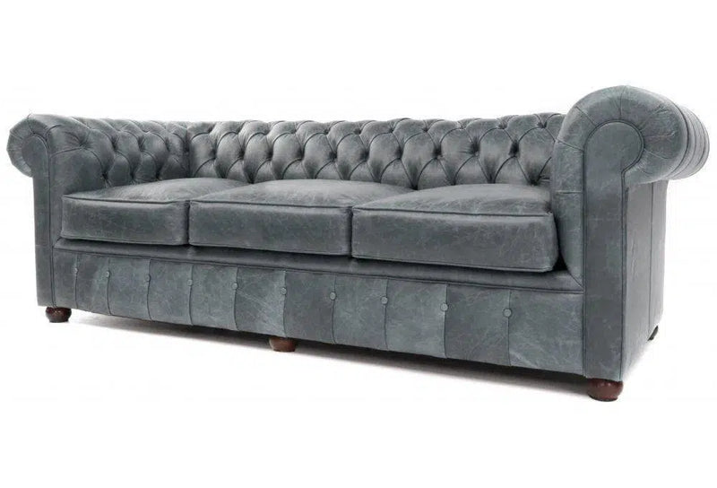 108" Slate Grey Chesterfield Leather Sofa Sofas & Loveseats LOOMLAN By Uptown Sebastian