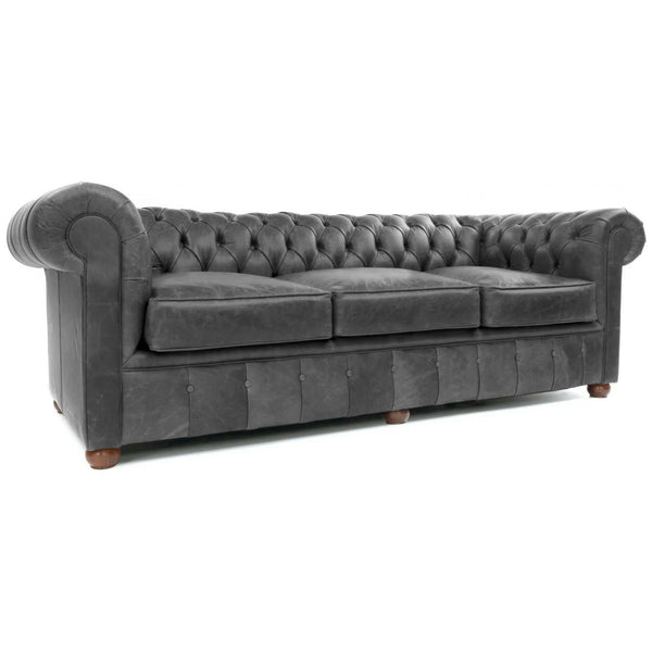 108" Wide Vintage Gray Chesterfield Leather Sofa Custom Made Sofas & Loveseats LOOMLAN By Uptown Sebastian