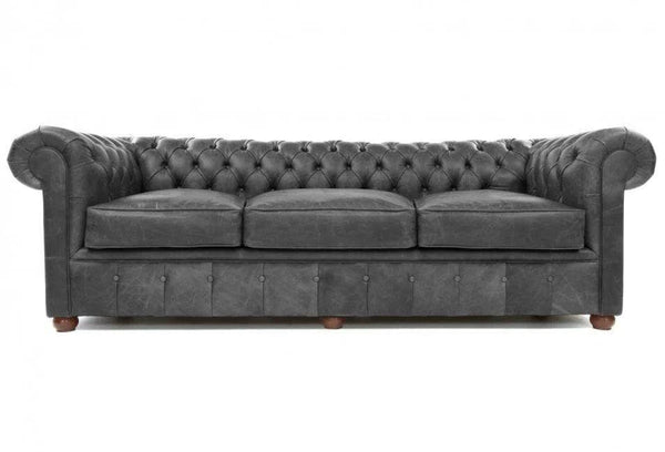 108" Wide Vintage Gray Chesterfield Leather Sofa Custom Made Sofas & Loveseats LOOMLAN By Uptown Sebastian