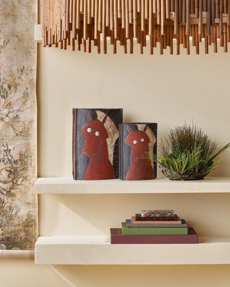 11.25 in. Artistic Horse Porcelain Red Vase Vases & Jars LOOMLAN By Currey & Co