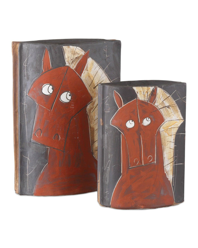 11.25 in. Artistic Horse Porcelain Red Vase Vases & Jars LOOMLAN By Currey & Co