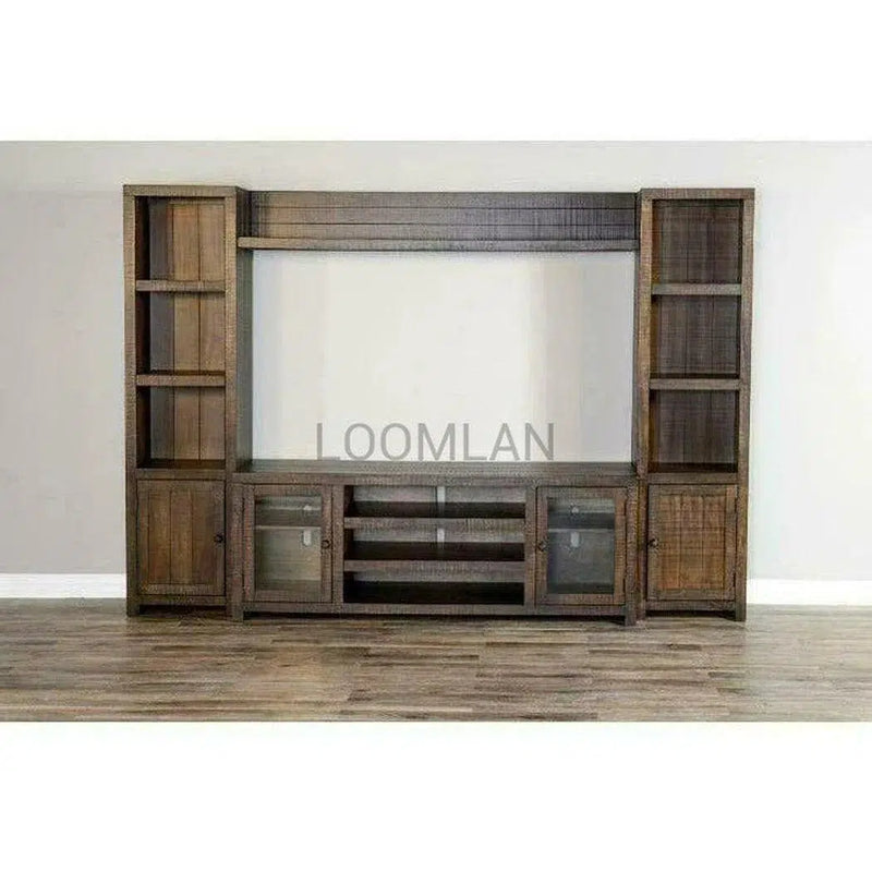 112" Entertainment Wall Unit For TV Up to 72" With Bookcase Entertainment Wall Unit LOOMLAN By Sunny D