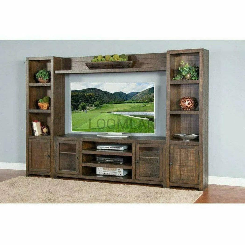 112" Entertainment Wall Unit For TV Up to 72" With Bookcase Entertainment Wall Unit LOOMLAN By Sunny D