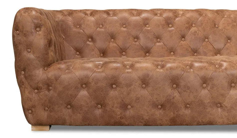 112" Long Tufted Leather Stanley Sofa Tan Sofas & Loveseats LOOMLAN By Sarreid