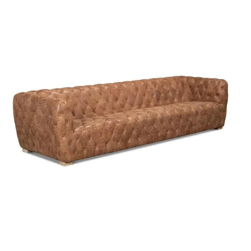 112" Long Tufted Leather Stanley Sofa Tan