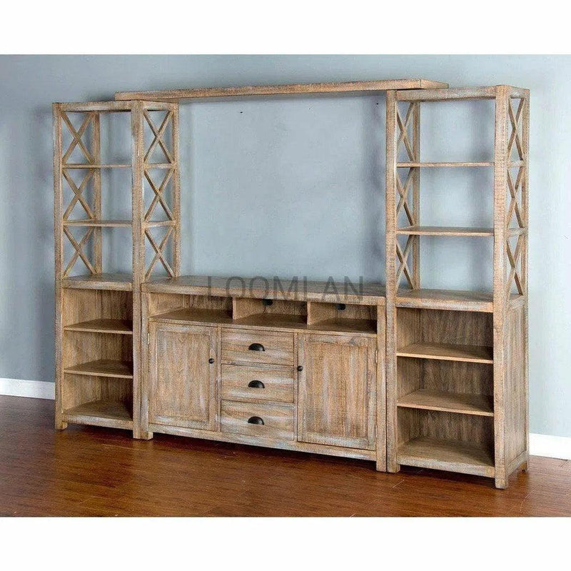 114" Entertainment Wall Unit TV Stand Media Console Farmhouse Entertainment Wall Unit LOOMLAN By Sunny D