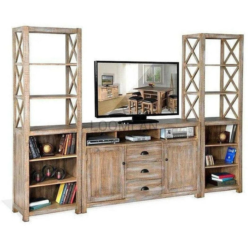 114" Entertainment Wall Unit TV Stand Media Console Farmhouse Entertainment Wall Unit LOOMLAN By Sunny D