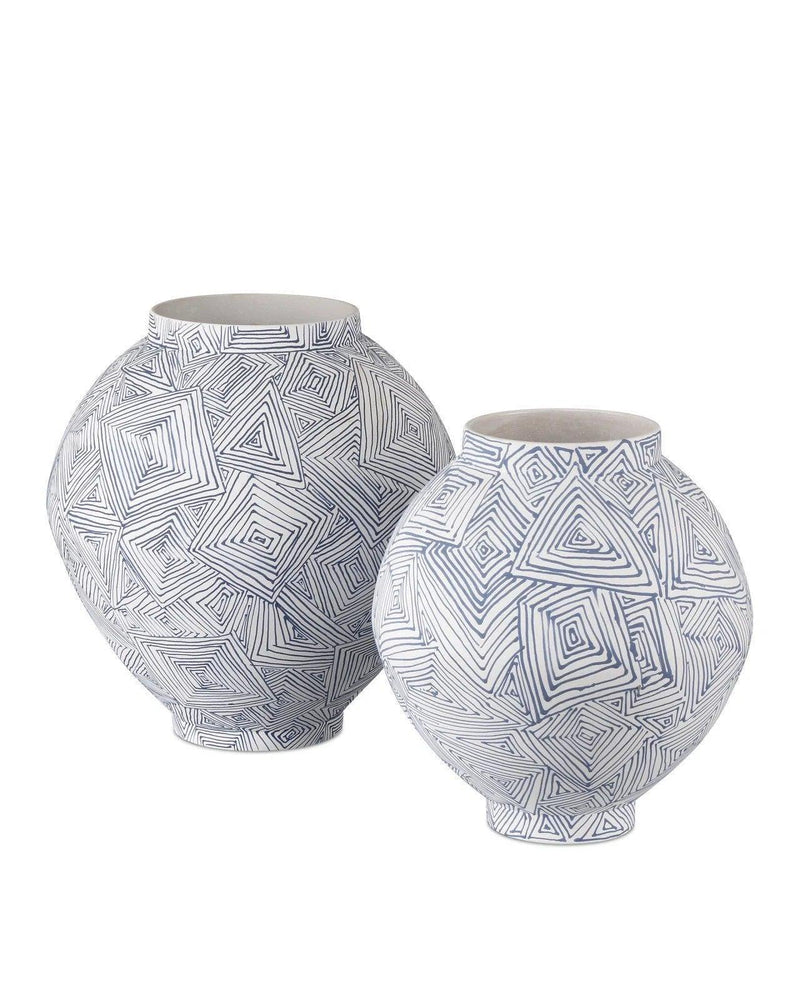 12 in. Zag Porcelain Blue Vase Vases & Jars LOOMLAN By Currey & Co