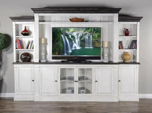 124" Entertainment Wall Unit TV Stand Media Console White Entertainment Wall Unit LOOMLAN By Sunny D