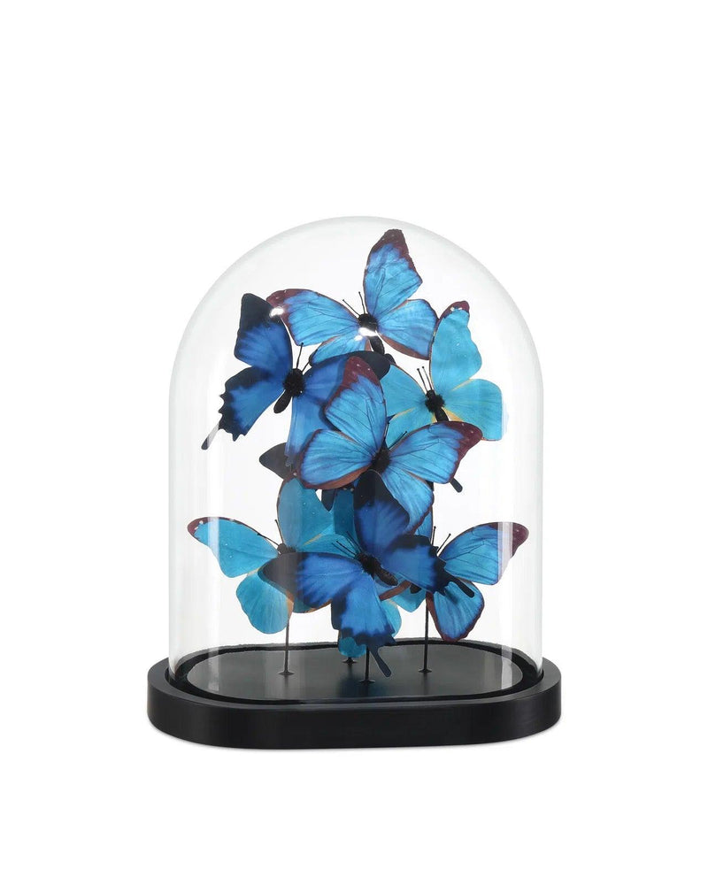 13 in. Rue de Bac Wood and Glass Blue Butterflies Sculpture Statues & Sculptures LOOMLAN By Currey & Co
