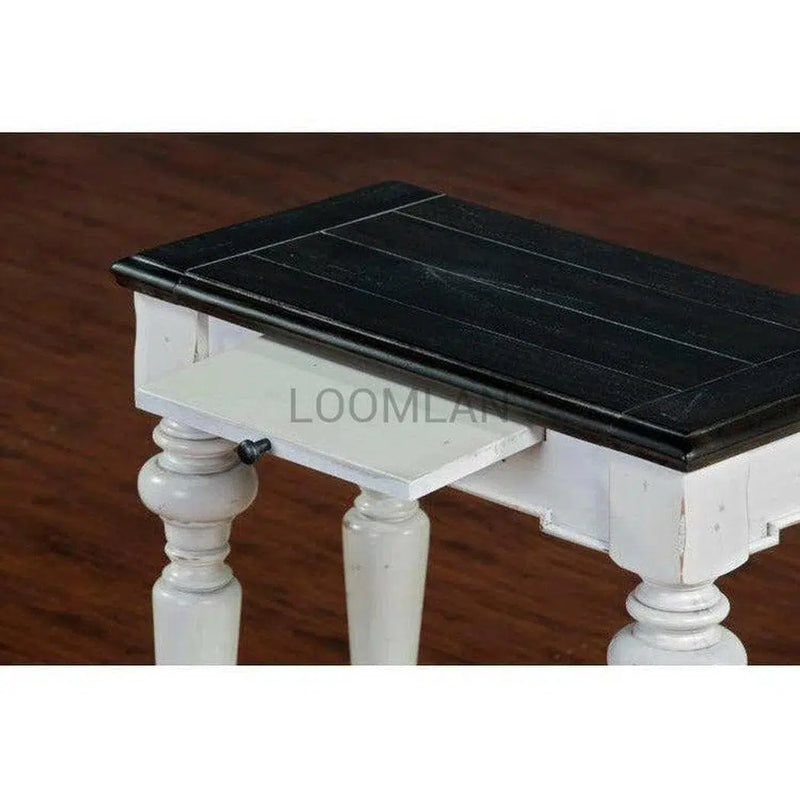 13" Narrow White and Distressed Black Wood Accent End Table Side Tables LOOMLAN By Sunny D