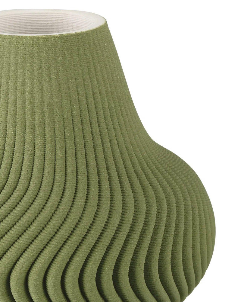14.25 in. Plisse Porcelain Green Vase Vases & Jars LOOMLAN By Currey & Co