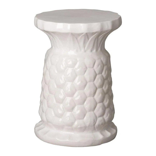 15.5 in. Pineapple White Ceramic Garden Stool Outdoor Stools LOOMLAN By Emissary