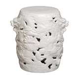 16 in. Dragon White Ceramic Outdoor Garden Stool Outdoor Stools LOOMLAN By Emissary