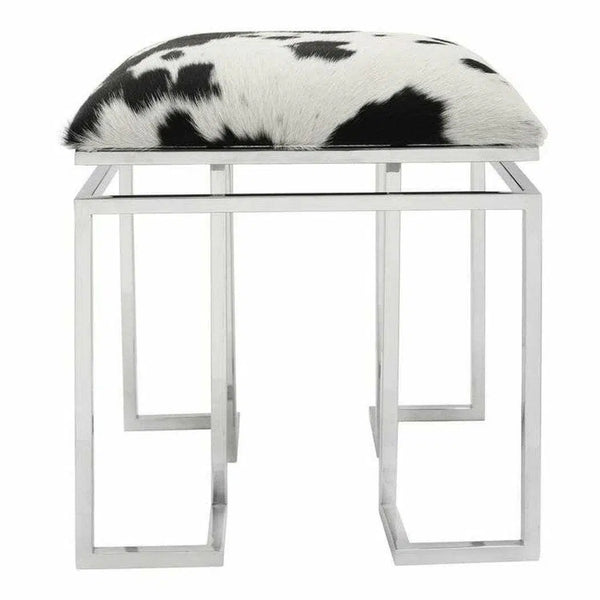 16 Inch Stool Black and White Cowhide Poufs and Stools LOOMLAN By Moe's Home