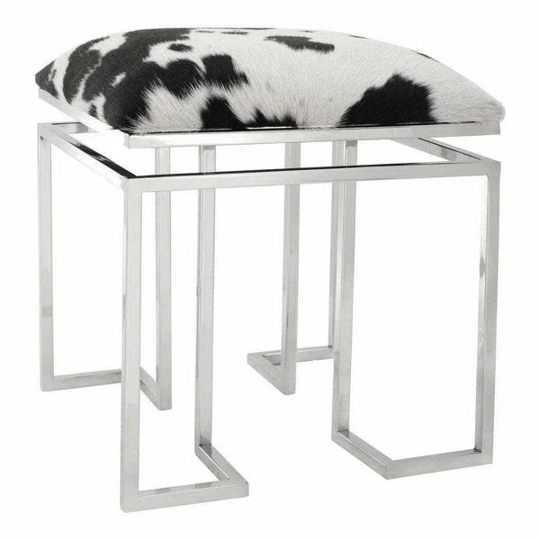 16 Inch Stool Black and White Cowhide Poufs and Stools LOOMLAN By Moe's Home