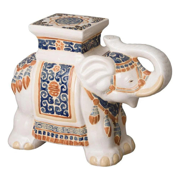 17 in. Elephant Multicolor Outdoor Garden Stool Outdoor Stools LOOMLAN By Emissary