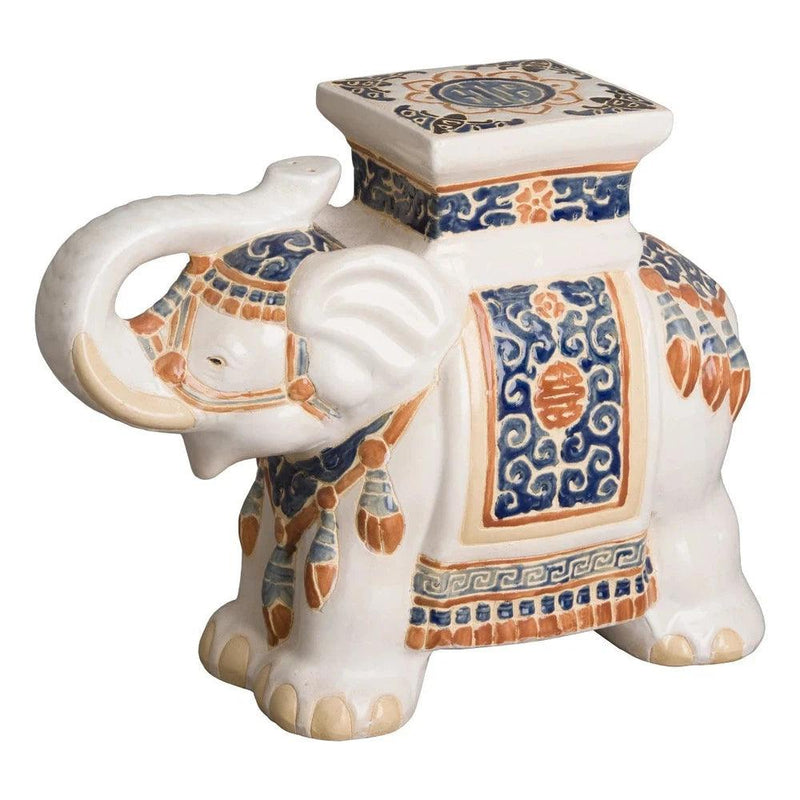 17 in. Elephant Multicolor Outdoor Garden Stool Outdoor Stools LOOMLAN By Emissary