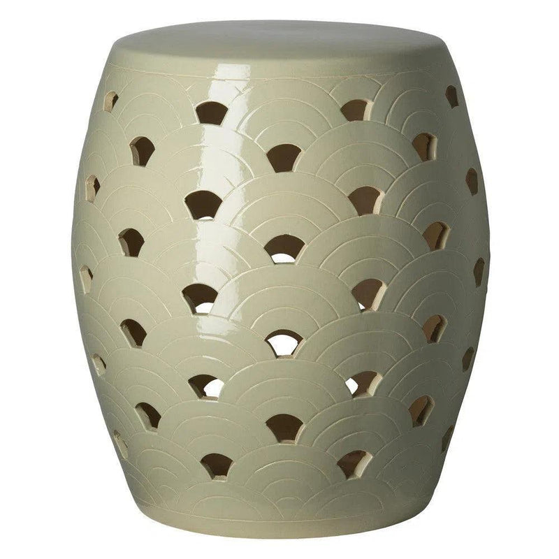 18 in. Wave Ceramic Outdoor Garden Stool Outdoor Stools LOOMLAN By Emissary