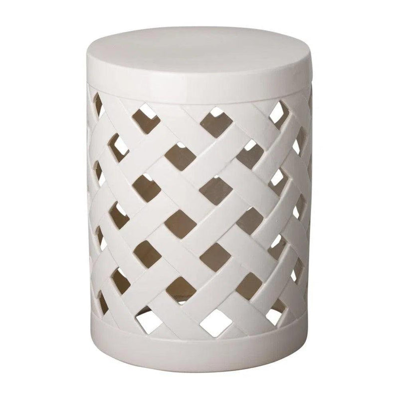 19 in. Criss Cross Ceramic Outdoor Garden Stool Outdoor Stools LOOMLAN By Emissary