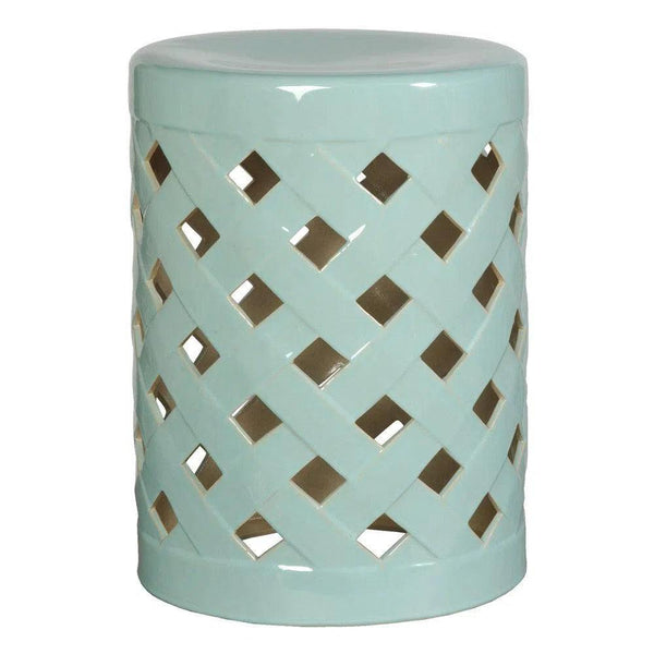 19 in. Criss Cross Ceramic Outdoor Garden Stool Outdoor Stools LOOMLAN By Emissary