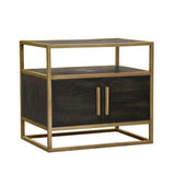 2-Door End Table in Dark Brown With Gold Metal Frame