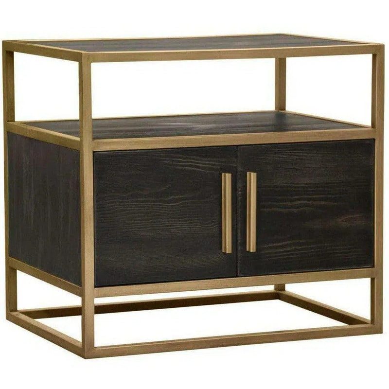 2-Door End Table in Dark Brown With Gold Metal Frame Nightstands LOOMLAN By Diamond Sofa