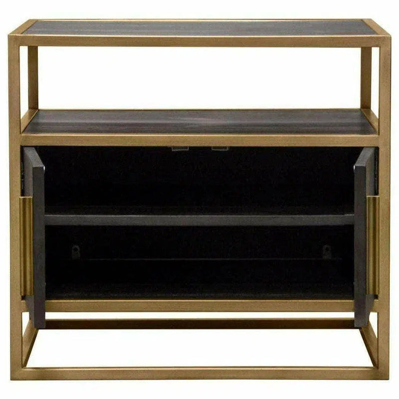 2-Door End Table in Dark Brown With Gold Metal Frame Nightstands LOOMLAN By Diamond Sofa