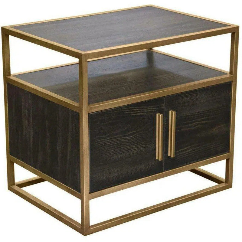 2-Door End Table in Dark Brown With Gold Metal Frame Nightstands LOOMLAN By Diamond Sofa