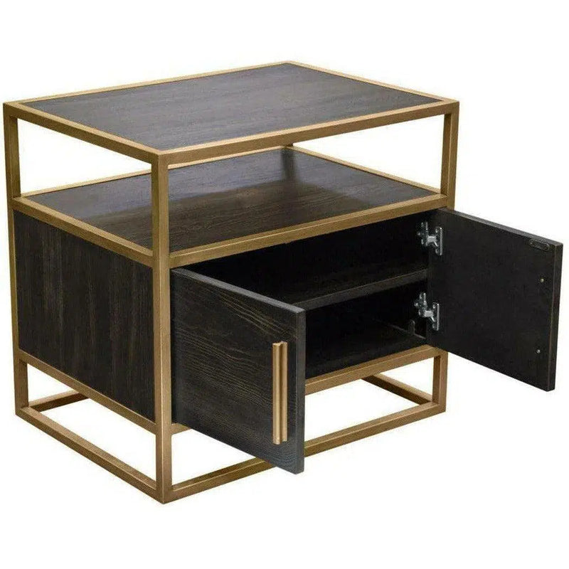 2-Door End Table in Dark Brown With Gold Metal Frame Nightstands LOOMLAN By Diamond Sofa